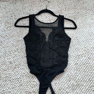 Lulus Black Embroidered body suit
